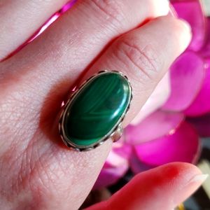 Vintage Malachite size 6 sterling silver 925 ring